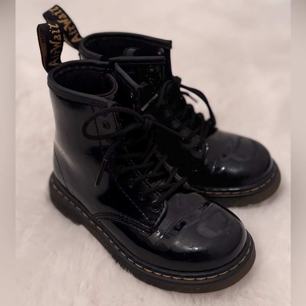 Little Kid Doc Marten Black Laced Boots w/zipper